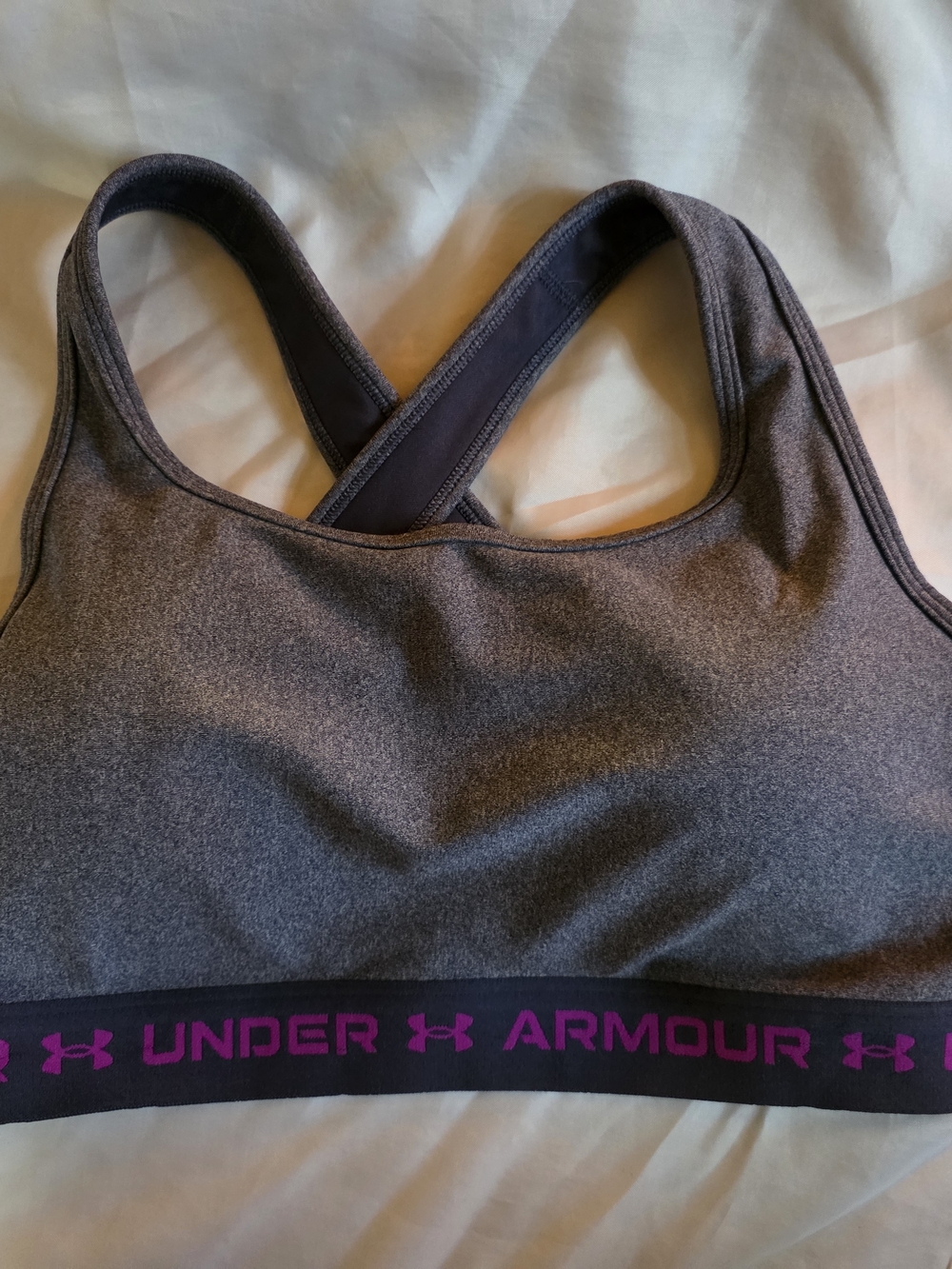 Under Armour Womens Compression Sports Bra with Purple Logo Band 1X